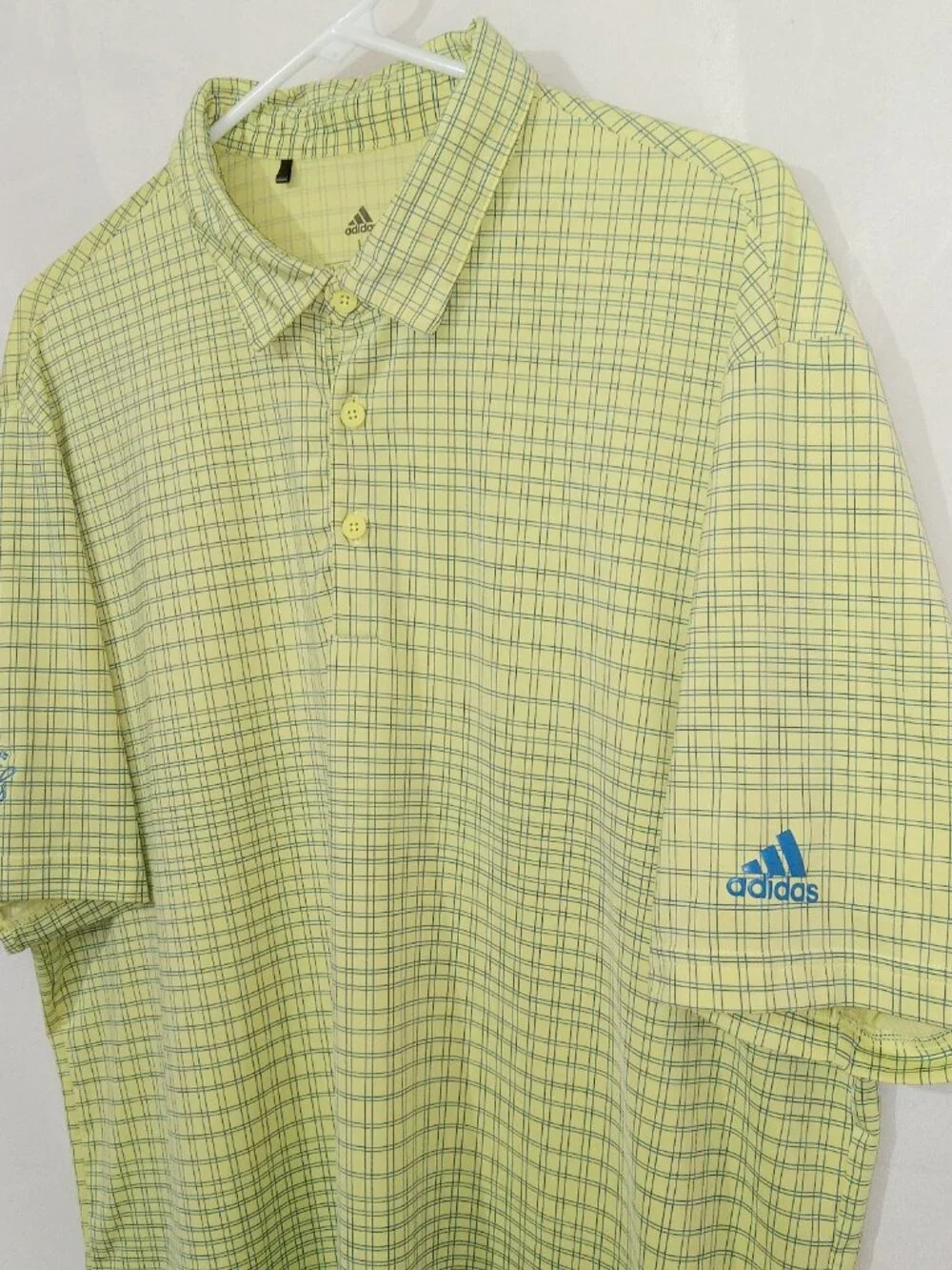 Adidas Golf Polo Shirt Mens L Yellow Blue Plaid The Legends Primegreen Shirt